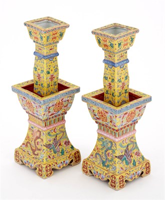Lot 146 - Pair of Chinese Yellow Ground Porcelain...