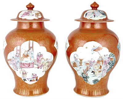 Lot 60 - Pair of Chinese Famille Rose Orange Ground...