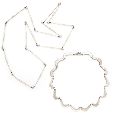 Lot 1535 - Sterling Silver 'Wave' Necklace and Long Link Necklace, Georg Jensen
