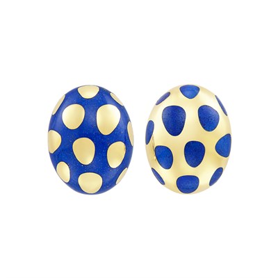 Lot 324 - Pair of Gold and Lapis 'Positive Negative' Earrings, Tiffany & Co.