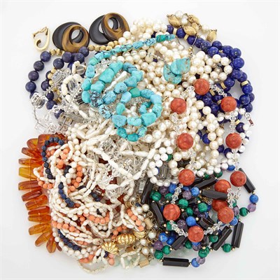 Lot 1701 - Lapis Bead Necklace with Gold Clasp, Black Starr & Frost, and Group of Cultured Pearl and Bead Jewelry