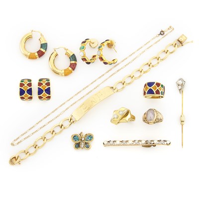 Lot 1181 - Group of Gold, Platinum, Enamel and Gem-Set Jewelry