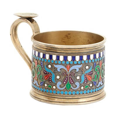 Lot 189 - Russian Silver-Gilt and Cloisonné Enamel Tea...