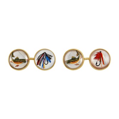 Lot 335 - Pair of Gold and Essex Crystal Fly Fishing Cufflinks, Cartier