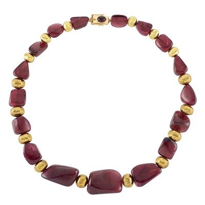 Lot 149 - Gold and Rubellite Bead Necklace