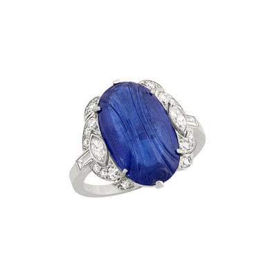 Lot 474 - Art Deco Platinum, Sapphire and Diamond Ring