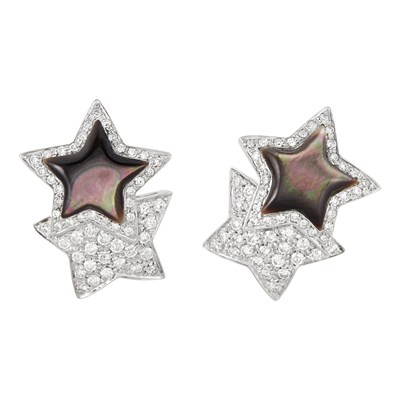 Lot 195 - Pair of White Gold, Diamond and Mother-of-Pearl Star Earclips, Salavetti