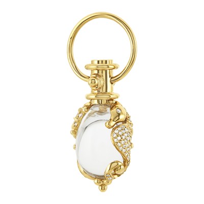Lot 237 - Gold, Rock Crystal and Diamond Seahorse Pendant with Gold and Leather Cord, Temple St. Clair