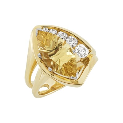 Lot 52 - Two Gold, Tanzanite, Yellow Beryl and Diamond Rings, Trisko