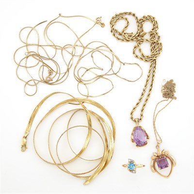 Lot 1662 - Group of Gold, Amethyst, Blue Topaz and Diamond Jewelry