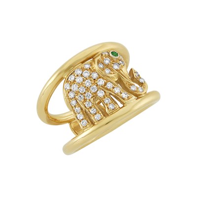 Lot 430 - Gold, Diamond and Emerald Elephant Ring