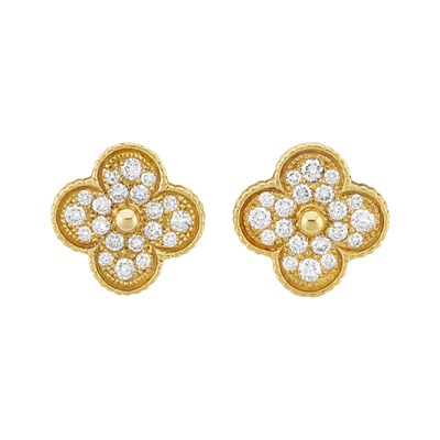 Lot 409 - Pair of Gold and Diamond 'Alhambra' Earclips, Van Cleef & Arpels, France