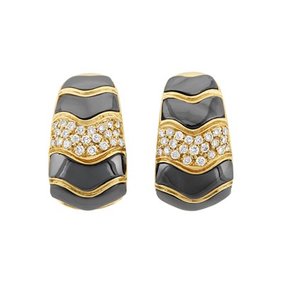 Lot 202 - Pair of Gold, Hematite and Diamond Earclips