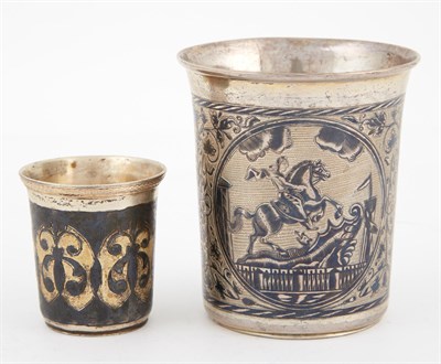 Lot 160 - Two Russian Silver and Niello Beakers Moscow,...
