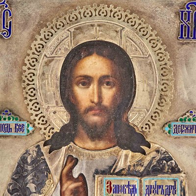 Lot 158 - Russian Silver and Champlevé Enamel Icon of...