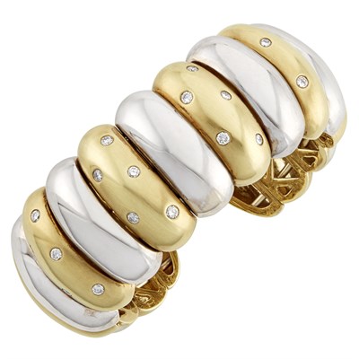Lot 214 - Two-Color Gold and Diamond Cuff Bracelet