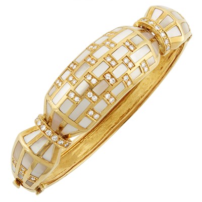 Lot 67 - Gold, Mother-of-Pearl and Diamond Bangle