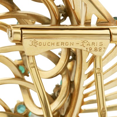 Lot 249 - Gold, Platinum, Emerald and Diamond Clip-Brooch, Boucheron, Paris