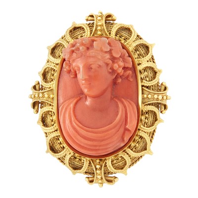 Lot 41 - Gold and Carved Coral Cameo Brooch