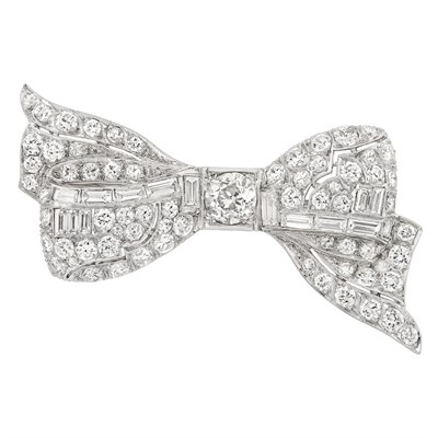 Lot 485 - Art Deco Platinum and Diamond Bow Brooch