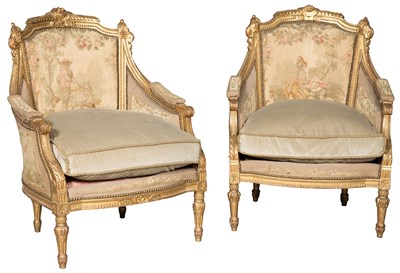 Lot 286 - Pair of Louis XVI Style Giltwood Bergères