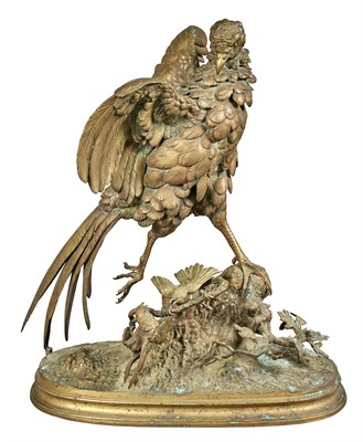 Lot 417 - French Gilt-Bronze Group of a Pheasant Perched...