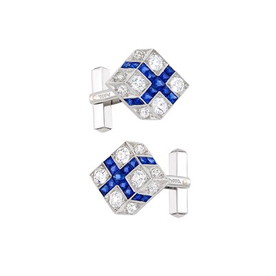 Lot 490 - Pair of Platinum, Diamond and Sapphire Cufflinks