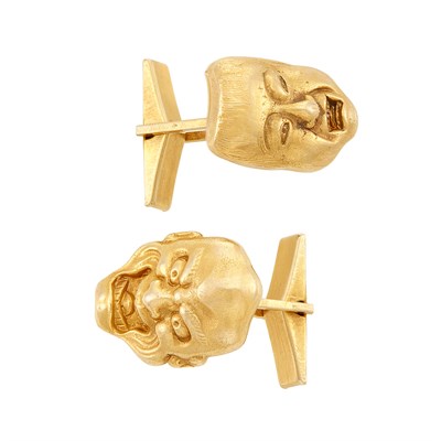 Lot 178 - Pair of Gold Comedy/Tragedy Mask Cufflinks