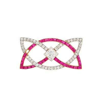 Lot 238 - Platinum, Gold, Diamond and Ruby Pin, Cartier, Paris