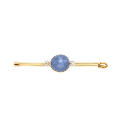 Lot 224 - Gold, Platinum, Gray Star Sapphire and Diamond Safety Pin, France