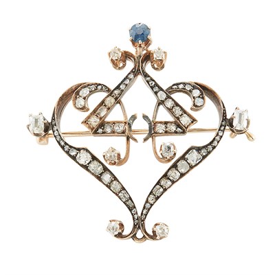 Lot 110 - Gold, Diamond and Sapphire Brooch The openwork...