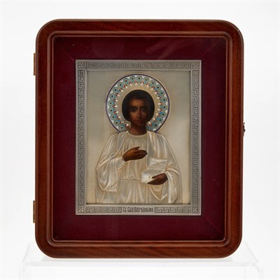 Lot 144 - Russian Silver-Gilt and Champlevé Enamel Icon...