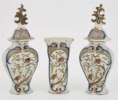 Lot 251A - Dutch Delft Polychrome Three-Piece Garniture...