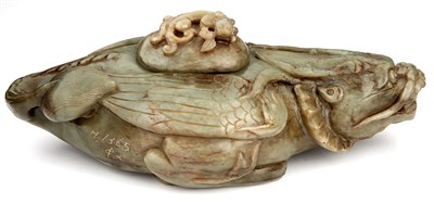 Lot 136 - Chinese Jade Mythical Beast Form Covered Bowl...