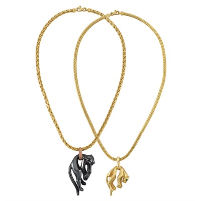 Lot 5 - Silverium Panther Pendant, Cartier and Gold Panther Pendant with Two Gold Chains