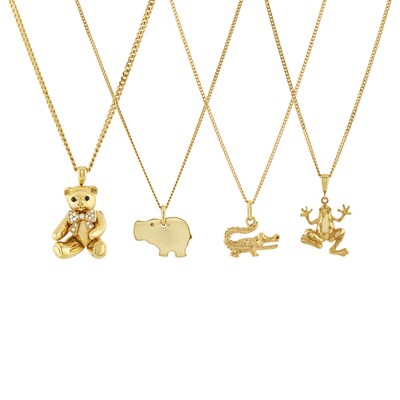 Lot 141 - Group of Four Gold and Gem-Set Animal Charms and Chains