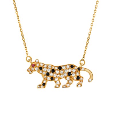 Lot 1 - Gold, Black Onyx and Diamond Panther Pendant and Chain