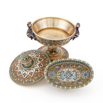 Lot 162 - Russian Silver-Gilt and Cloisonné Enamel...