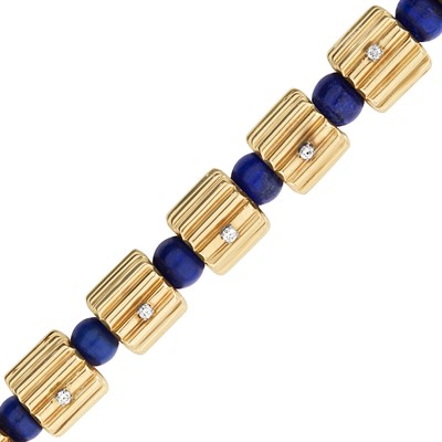 Lot 250 - Gold, Lapis Lazuli and Diamond Bracelet