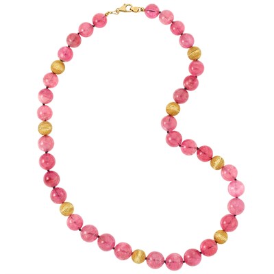 Lot 86 - Gold and Pink Tourmaline Bead Necklace