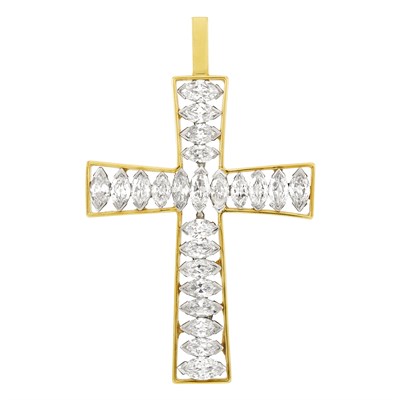 Lot 410 - Two-Color Gold and Diamond Cross Pendant
