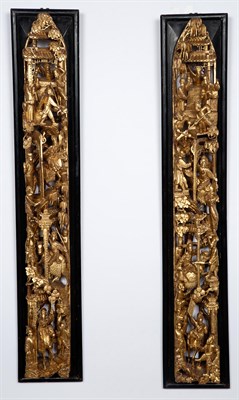 Lot 176 - Group of Five Chinese Giltwood Panels...
