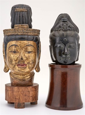 Lot 330 - Chinese Giltwood Head of Guanyin; Together...