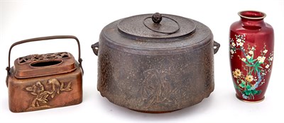Lot 334 - Japanese Iron Hibachi Cooler and Cover;...