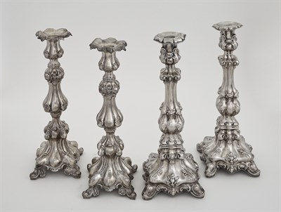 Lot 273 - Two Pairs of Continental Silver Candlesticks...