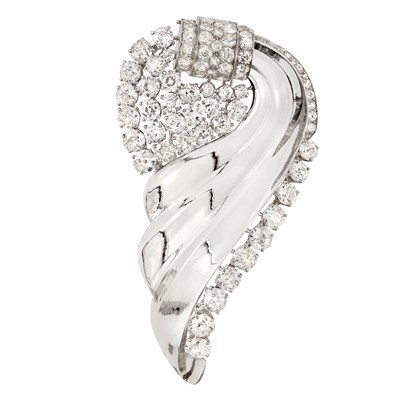 Lot 494 - Platinum, Rock Crystal and Diamond Clip-Brooch