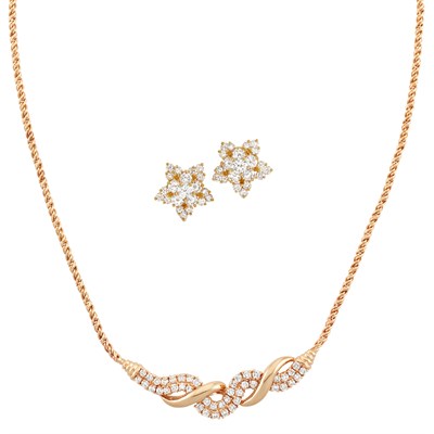 Lot 71 - Pair of Gold and Diamond Earrings and Necklace