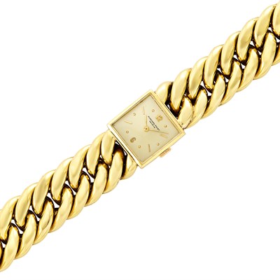 Lot 284 - Gold Curb Link Bracelet-Watch, Audemars Piguet