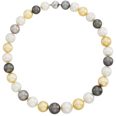 Lot 728 - South Sea Cultured, Golden and Black Cultured Pearl Necklace with White Gold Ball Clasp