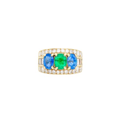 Lot 92 - Gold, Sapphire, Emerald and Diamond Ring, Bulgari